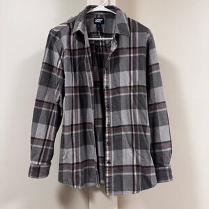 Lands' End 100% Cotton Gray/Brown Plaid Flannel